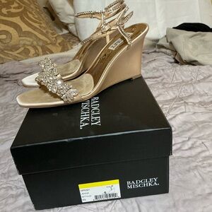 Badgley Mischka Champagne Wedge Sandals